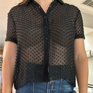 Jenni Kayne black Swiss dot button up blouse
